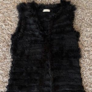 Open Front Black Faux Fur Vest